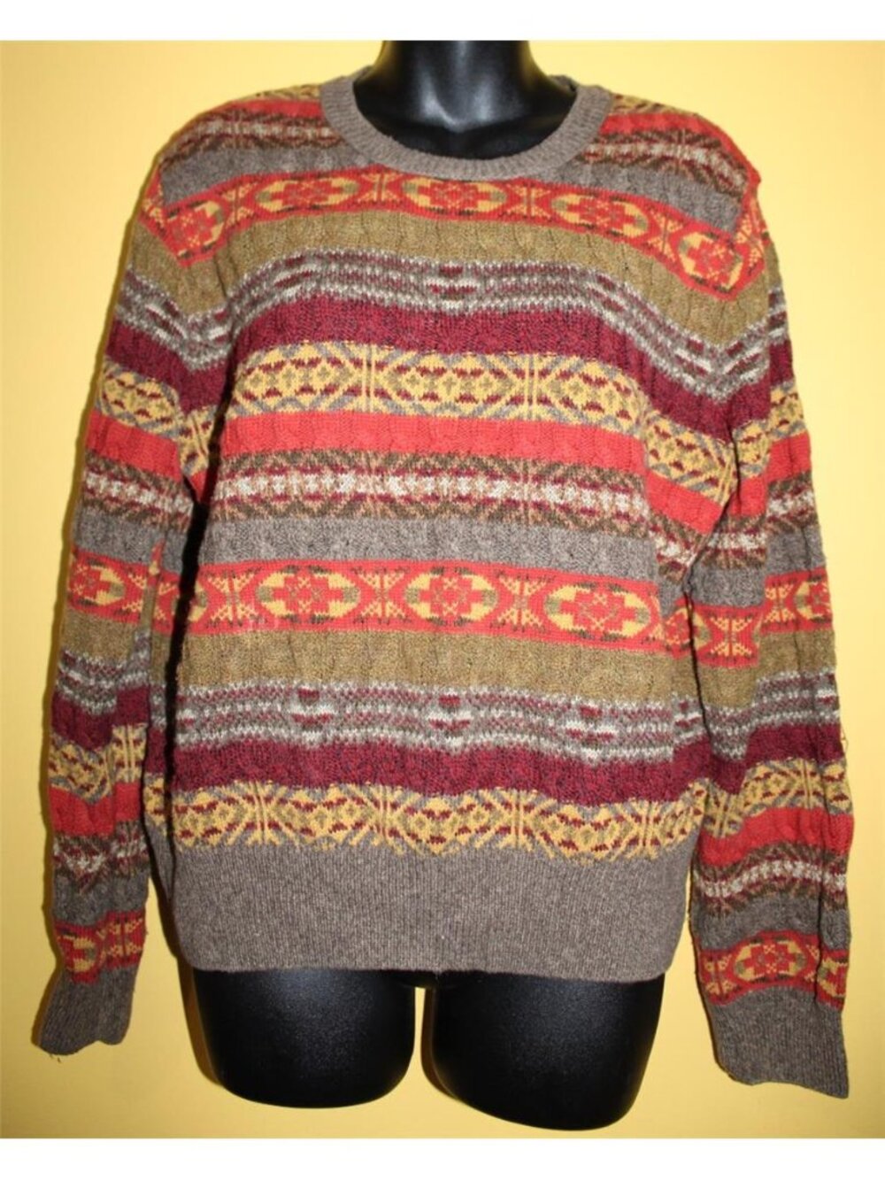 Vintage GAP Hand Knit 3D Nordic Sweater Large L Fall Tones Made in USA